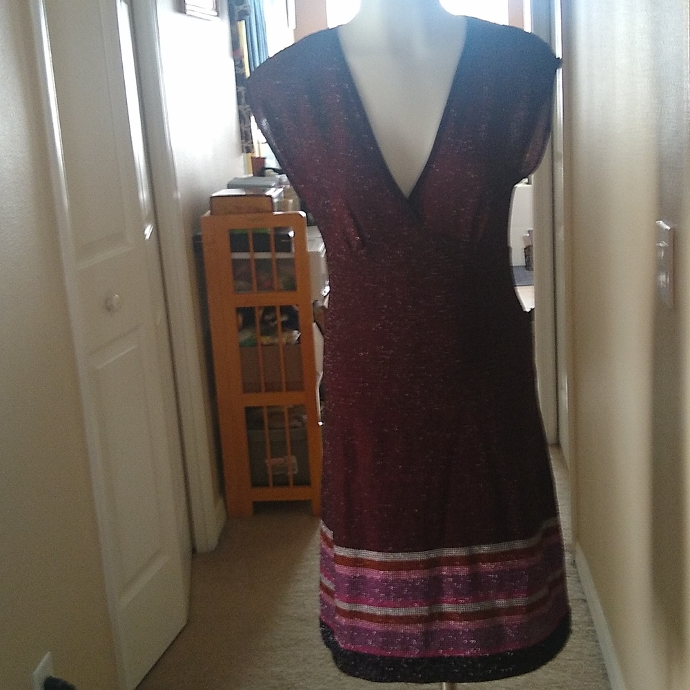 M by Missoni wine metallic v neck dress size 38/ small